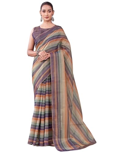 Image of Satrani Women's Shimmer Silk Printed Saree with Unstitched Blouse Piece