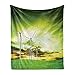ABAKUHAUS Mulino a vento Coperta di flanella in pile, Ala Turbine Verde Sky, peluche per uso interno ed esterno, 125 x 175 cm,Lime Green Bianco