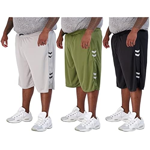3 Pack Men's Big & Tall Mesh Shorts Dry Fit Basketball Athletic Gym Pockets