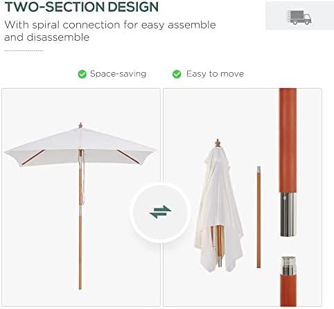 Outsunny 2m x 1.5m Patio Parasol Garden Umbrellas Sun Umbrella Bamboo Sunshade Canopy Outdoor Backyard Furniture Fir Wooden Pole 6 Ribs Tilt Mechanism