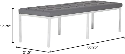 Miniatura 8 de Studio Designs Home Camber - Moderno comedor de 60 pulgadas con patas cromadas y piel sintética copetuda, banco de entrada o sala de estar,