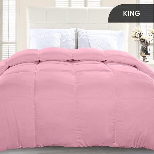 Utopia Bedding Comforter Duvet Insert, Quilted Comforter with Corner Tabs, Box Stitched Down Alternative Comforters King Size (Pink)
