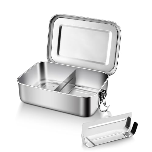 E-far Stainless Steel Bento Box, Medium 850ml Metal Bento Lunch Box Container, 28oz Leak-Proof Lunch...