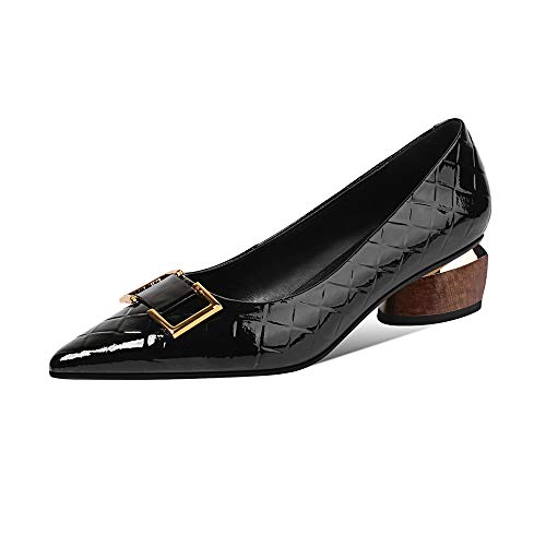 Image of TinaCus Women's Patent Leather Pointed Toe Handmade Low Chunky Heel Fashion Loafer Shoes with Buckle