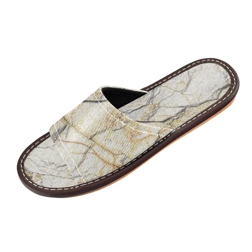 GuoChe Marble Vintage Beige Pattern Reusable Lightweight Spa Shower Slippers Indoor and Outdoor Slides