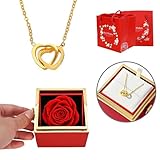 TINGKU Eternal Real Rose Gift Box for Women, Preserved Rose with Customized Engraved Name Heart Necklace, Personalized Forever Flowers for Her Wife Mom Girlfriend, Christmas Love Keepsake-Red