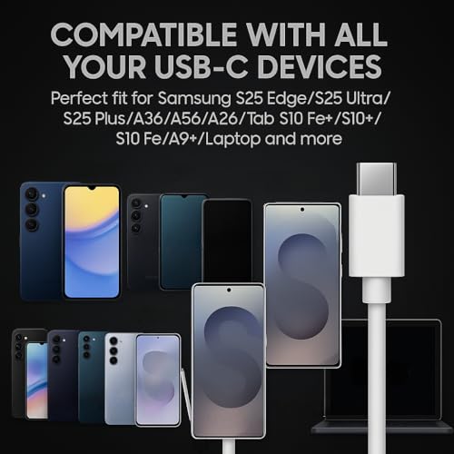 Image of 25W Original Type C to C Super Fast Charging Cable Compatible with A /M /F /S /Z /flip /fold /36 /35 /34 /16 /15 /14 /05 /05s /06 /55 /56 /54 /33 /S25 /S24 /S23 /S22 /S21 /S20 /ultra /plus /fe /Edge, White