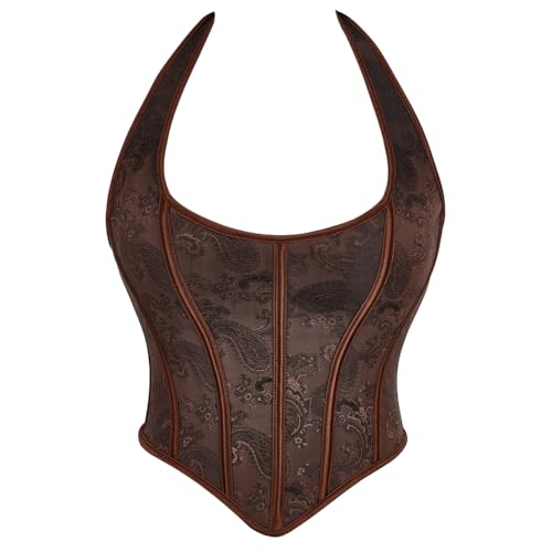 Corset sexy pour femme à lacets bustier vintage café M