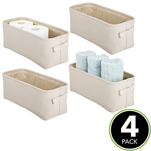 Mdesign Narrow Fabric Storage Bin Basket With Handles For Bathroom Closet, Vanity, Cabinet, Cubby, Countertop, Small Slim Baskets For Towels, Toilet Tissue, Crane Collection, 4 Pack - Cream #TOP1
