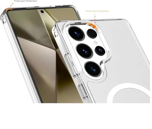 Image of DIZORO Magnetic for Samsung Galaxy S25 Ultra 5G Case Clear [Compatible with MagSafe][Anti-Yellowing][Built-in 4 Airbags][Military Grade Protection][Shockproof Slim] S25 Ultra Phone Back Cover (Clear)