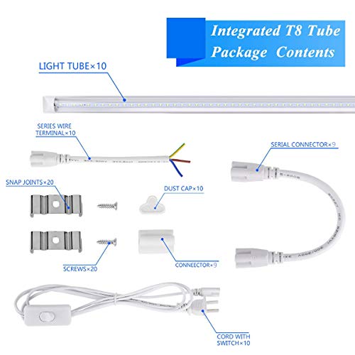 Brillihood LED T8 Integrated Single Fixture, 4FT, 20W, 6500K (Bright White), 2200lm, Utility Shop Light, Ceiling and Under Cabinet Light, Cooler Door Lighting Fixture (T8 Single Fixture) - Thumbnail 5
