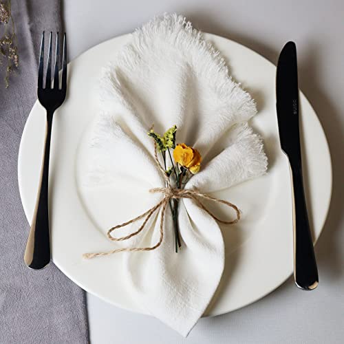 Dololoo Handmade Cloth Napkins, Cotton Linen Cloth Napkins With Fringe, Versatile Handmade Square Rustic Fringe Napkins For Dinner, Wedding And Parties, 18 X 18 Inches Set Of 4, White #TOP1