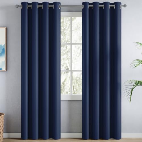 Image of haus & kinder Blackout Curtains 7 feet Long, Door Curtains 7 Feet Set of 2, Blackout Curtain,100% Room Darkening Door Curtain (Navy, 114x213 CM)