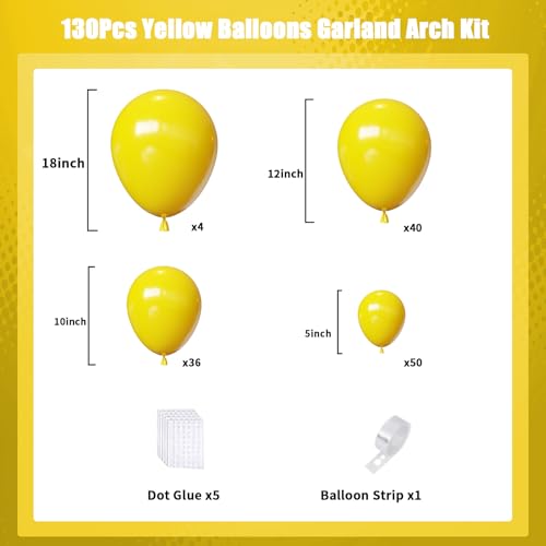 Image of Pastel Yellow Balloons Arch Kit,130pcs Yellow Balloons Garland,Different Sizes Light Yellow Balloons for Easter Baby Shower Sunflower Bee Wedding Birthday Party Decorations