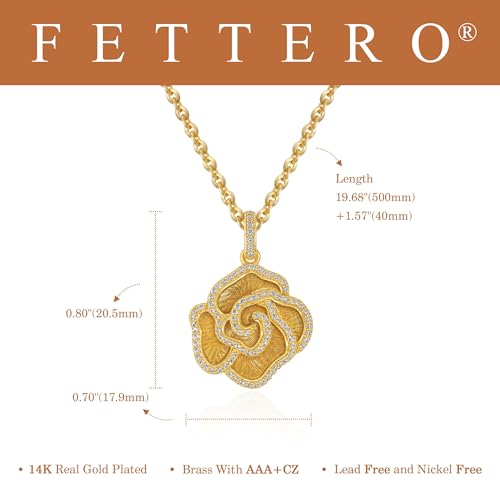 Fettero Gold Charm Necklace for Women, 14K Gold Plated Rose Paw Pendant Necklace, Dainty CZ Jewelry Necklaces for Women Gifts
