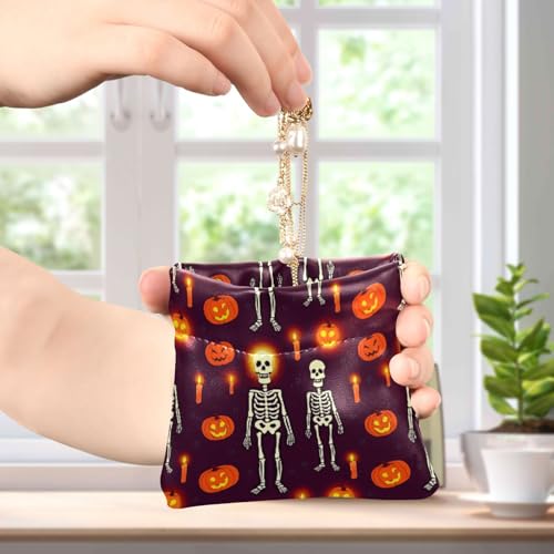 Halloween Playful Skeletons Coin Purse Leather Pouch Change Purse, Squeeze Coin Pouch for Cards, Keys & Lipsticks, Unisex4