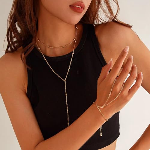 luxval lariat gold necklace for women dainty long necklace 14k gold platedsilver y-shaped pendant necklaces trendy beaded chain drop necklaces jewelry for women gifts