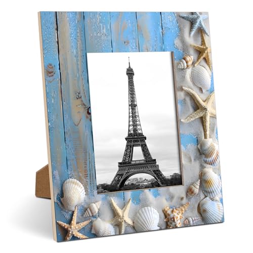 Mintoprints Beach Theme 8x10 Picture Frame, Seashells Starfish Wood Photo Frame for Wall or Tabletop Display Pictures 5x7 with Mat or 8x10 without Mat