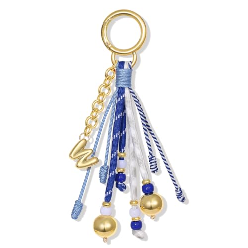 KissYan Initial Bag Charm for Women, Rope Purse Charms, Blue, Letter W