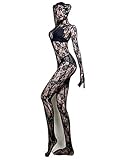 Momo Womens Lace Zentai Suit Full Body Transparent Floral Unitard