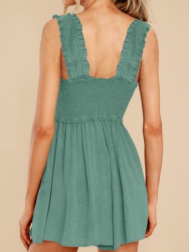 Deep Self Romper For Women, Wide Leg Summer Bodice Short Jumpsuits, High Waist Dress For Vacation (Small, 4-Grey-Green) #TOP3