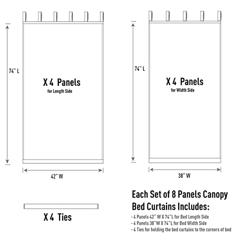 Image of Linentalks Sheer Canopy Bed Curtains for King, Queen, Full and Twin Sizes, 4 Corner Drapes, Four Poster Curtains, Pink