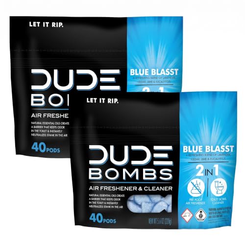 Dude Bombs - Toilet Stank Eliminator - Fresh Scent 2-in-1 Stank Eliminator + Toilet Bowl Freshener - Refreshing Blend of Lavender, Cedar, Lime, and Eucalyptus- Pods 40 Count (Pack of 2)