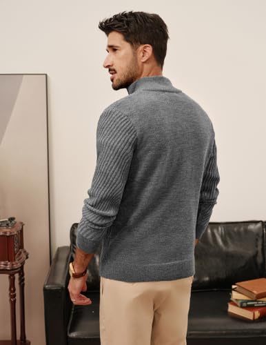 Mens 1/4 Zip Pullover Sweater Soft Knit Sweater Twill Texture Sweaters for Winter Grey3