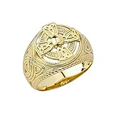 Modern Solid 14k Yellow Gold Men's Maltese Cross Celtic Trinity Knot Ring (Size 14.25)