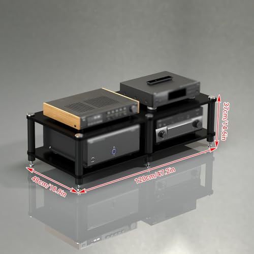 Support multimédia anti-vibration en acier noir de 37cm pour aérer vos amplificateurs Hi-Fi - 3