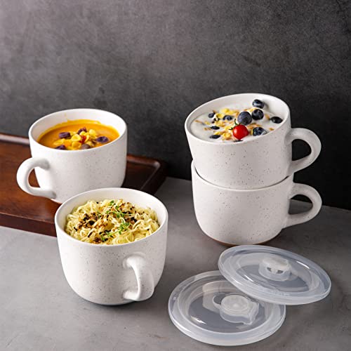 Amorarc Ceramic Soup Mugs With Lid, 24 Oz Soup Cups With Handle For Coffee,Cereal,Salad,Noodles,Tea,Soup Bowls Cups,Microwave &Dishwasher Safe, Set Of 2,Speckled Outside With Vented Lids #TOP5