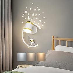 Lamparas De Pared Niños Aplique Pared con foco LED Interior Regulable Lámpara de Pared Infantil Moderna Lámparas de cabecera Astronauta Creativo Luz de Pared para habitación de bebé Dormitorio Niños cabecera Salón, 12W (B)