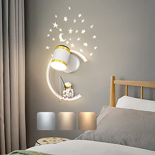 Lampe Murale avec spot LED 12W Lampes de chevet Dimmable Moderne Applique Murale Interieur Espace Astronaute Lumière murales Chambre D'enfant Chevet Chambre...