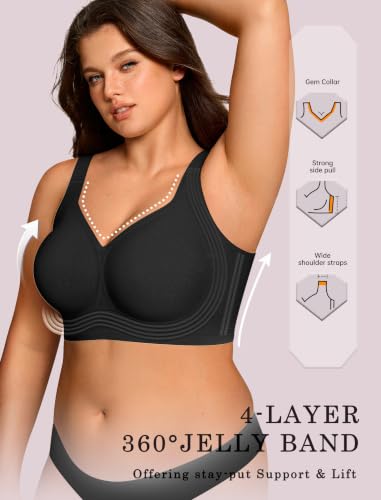 Image of OEAK Womens Wireless Jelly Bras Plus Size Support Push Up Comfortable Bra | no underwire,full coverage,for large breast,minimizer bra,seamless,tshirt bras,everyday bra