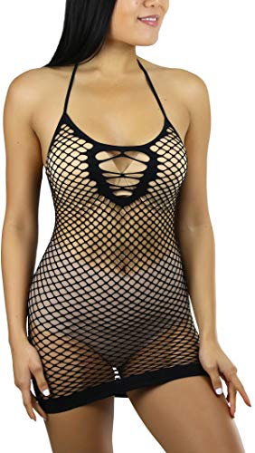 Image of ToBeInStyle Women's Stretch See Through Fishnet Novelty Mini Rave Party Dress