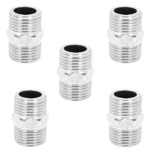 Cyrank 5Pcs Hex Nipple Stainless Steel Threaded Pipe Adapter Fittings, 1/2