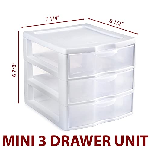 Peaknip - Sterlite Plastic Mini 3 Drawer Storage And Organizer, Stackable Desktop Drawer - Bundled With Labels And Marker - White #TOP1