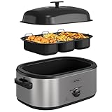 Sunvivi 24 QT Electric Roaster Oven with Self-Basting Lid, 3 Compartments, and Keep Warm Function, Full-Range...