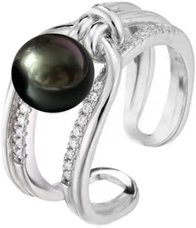 Gift for Wife Wedding Anniversary Birthday-Gifts for Women-Tahitian-Black-Pearl-Ring-Mom Grandma Girlfriend Her Mothers Day Valentines Day Christmas Jewelry Gifts