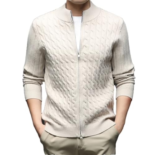 Men Wool Zipper Cardigan Fall Winter Warm Sweater Twisted Knit Stand Collar Sweaters