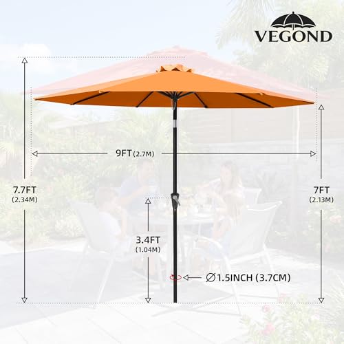 Vegond 9FT Outdoor Patio Umbrella with Crank Lift & Tilt, 2.7M Market Umbrellas with 8 Sturdy Ribs for Patio Table, Deck, Balcony, Garden, Poolside (Orange) by VEGOND - Image 7