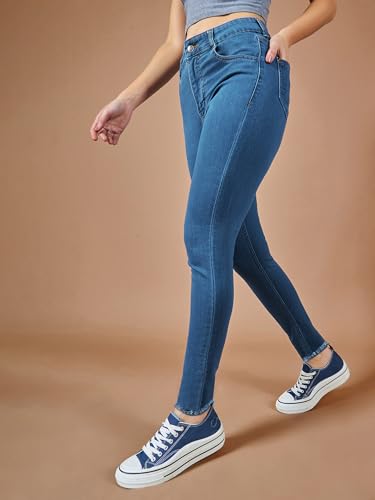 Image of Dolce Crudo Women's Skinny High Rise Bleached Cropped Stretchable Denim Jeans