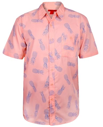 True Face Mens Hawaiian Shirts Short Sleeve Casual Summer Beachwear Funky Palm Tree Floral Print Hawaii Holiday Shirt Adult Lightweight Top Coral - 032 XXL