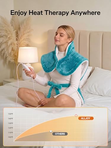 Image of ALLJOY Heating Pad for Back Pain Relief, 24 inchx33 inch Weighted Heating Pad for Neck and Shoulders and Back, Father-s Day Gift-s for Dad, Neck Heating Pad Fast-Heating with 6 Settings, Auto Shut-Off, Green