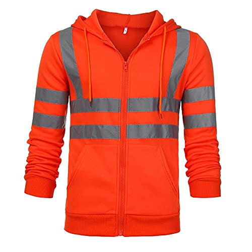 Hoodies For Men,Pants For Men Winter Fashion Work Safety Clothes Reflective Stripes High Visibility Long Sleeve Zip Up Pockets Hooded Sweatshirt And Work Pants Two-Piece Suit(01Orange,Xxl) #TOP6