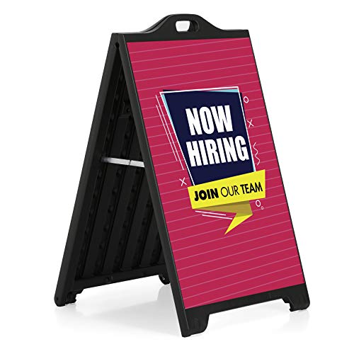 M&T Displays Black Street SignPro Board, Weatherproof A-Frame Sidewalk Curb Sign with 2 24x36 inches Matt Laminated Anti-Glare NOW HIRING JOIN OUR TEAM Sticker Signs, Folding Portable Double Sided