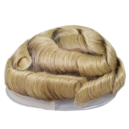 Voloria Toupee for Man 0.04cm Ultra Thin Skin PU Men's Hairpiece European Virgin Human Hair Replacement System Pieces 10x8inch #4 T 613 Blonde Color