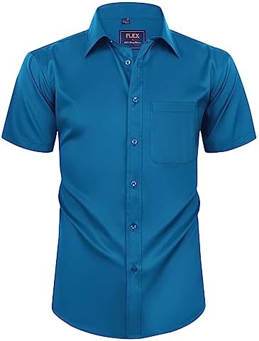 siliteelon Herren Kurzarm Hemden Casual Regular Fit Bügelfrei Business Hemd Faltenfrei Formales Hemd mit Tasche