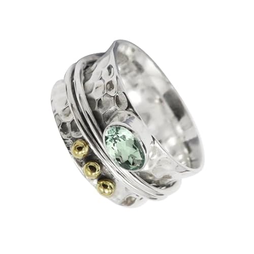 Green Amethyst Gemstone Silver plated Meditation Ring For Men Women All Size Handmade Jewelry SILVERNROCK ERG1068AL (US-9.5)