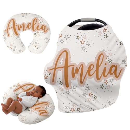 Image of Personalised Car Seat Cover for Girls and Boys - 7 in 1 Multipurpose Breast Feeding Cover, White Star Nursing Cover, Grocery Cart Cover - Birthday Gift for Babies